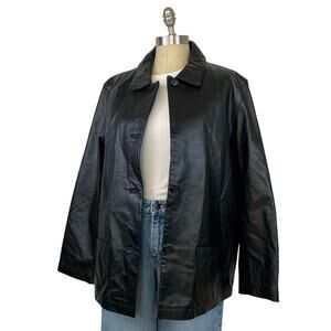 Vintage Women's Dunbrooke Black Genuine Leather Button Front Collared Jacket XL